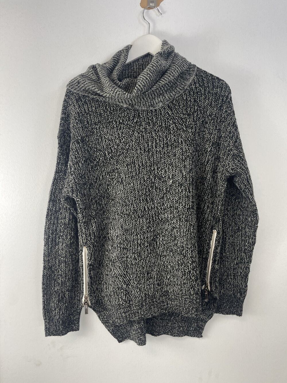 SUZY SHIER Sweater Womens Large Gray Cowl Neck Pullover Side Zippers N100